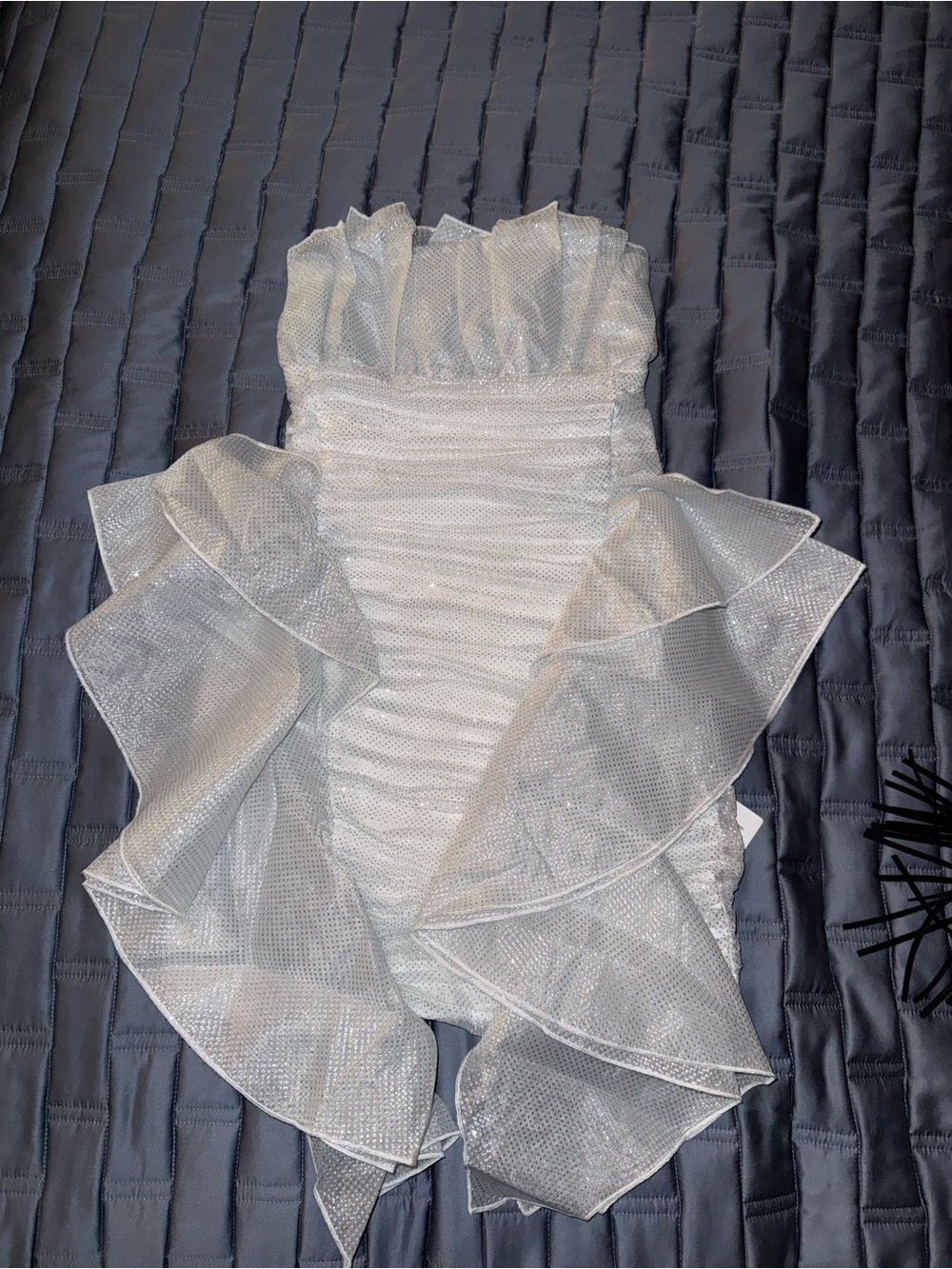 ASOS Silver Strapless Ruffle Mini Dress